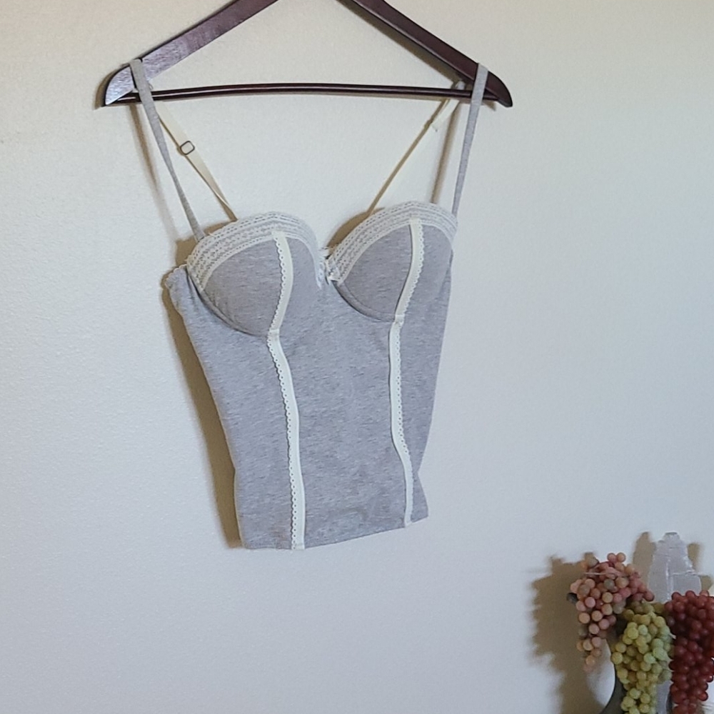L.e.i push up bra tank top grey white lace 36b - Picture 3 of 7